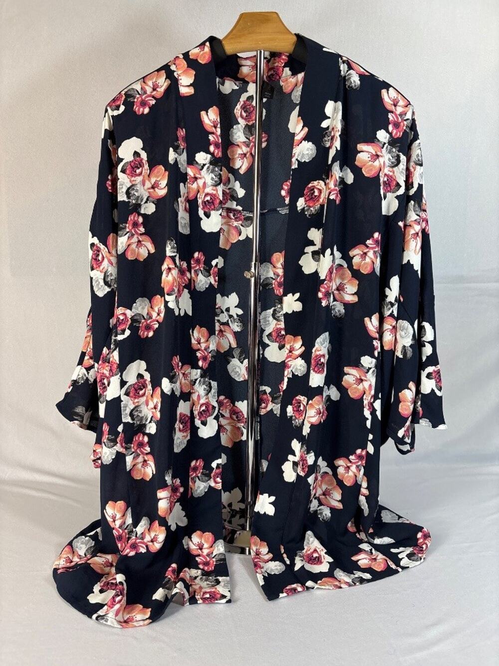 Lane Bryant Floral Kimono Cardigan Navy Plus 18/20 Boho Open Front‎